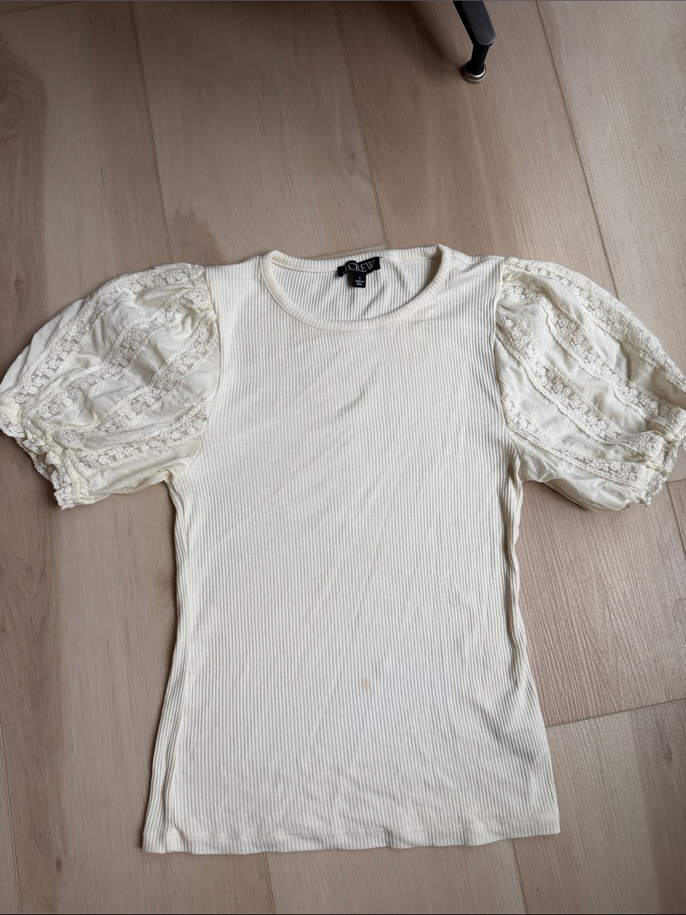 Cream Puff Sleeve Ribbed Top